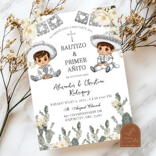 Invitation Jumeaux Charro Garçon Baptême mexicain et premier