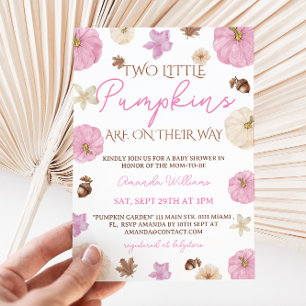 Invitation Jumeaux Citrouilles Filles Fleur Rose Baby Shower