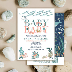 Invitation Jumeaux Code QR sous la mer Oh Bébé Baby Shower