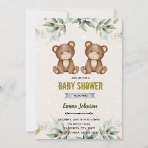 Invitation Jumeaux de verdure thème douche ours