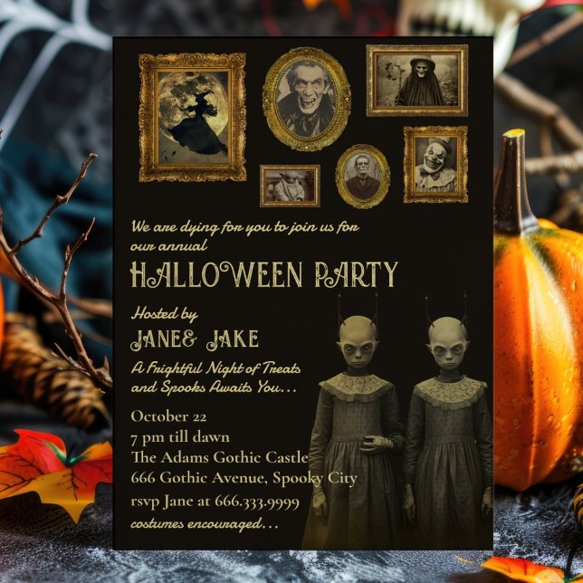 Invitation Jumeaux déplaisants Vintage Oddities Fête d'Hallow (Créateur téléchargé)