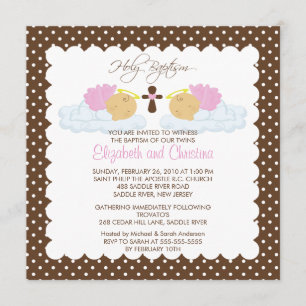 Invitation Jumeaux doux, bébés filles Saint-Baptême s'incarne