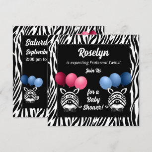 Invitation Jumeaux Fraternal Zebra sur Baby shower noir