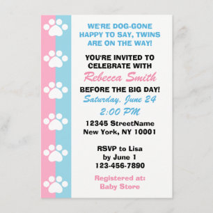 Invitation Jumeaux fraternels - Baby shower à thème de chien 