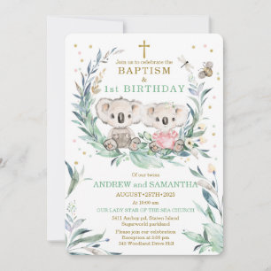 Invitation Jumeaux garçon fille baptême et anniversaire