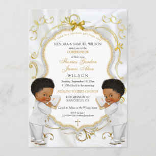 Invitation Jumeaux garçons baptême christening communion ethn