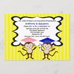 Invitation Jumeaux Monkeying autour l'invitation d'obtention