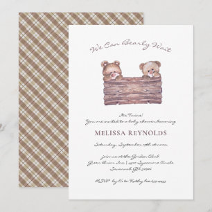 Invitation Jumeaux   Ourson "À peine attendre" Baby Shower