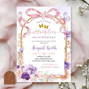 Invitation Jumeaux Papillon Coquette Arc-en-ciel Rose Violet