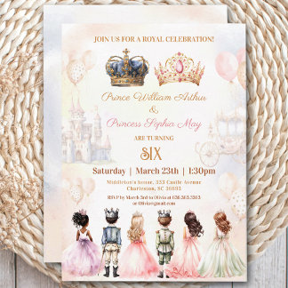 Invitation Jumeaux Prince Princess Crown Royal Anniversaire