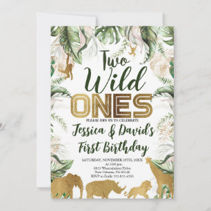 Invitation Jumeaux Safari Anniversaire, Jungle WILD Ones Anim