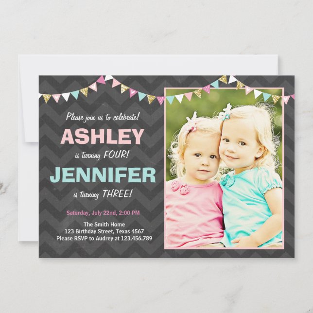 Invitation jumelle à la fête d'anniversaire Twins  (Devant)