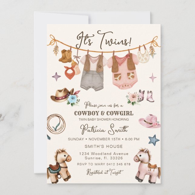 Invitation jumelle Cowgirl et Cowboy (Devant)