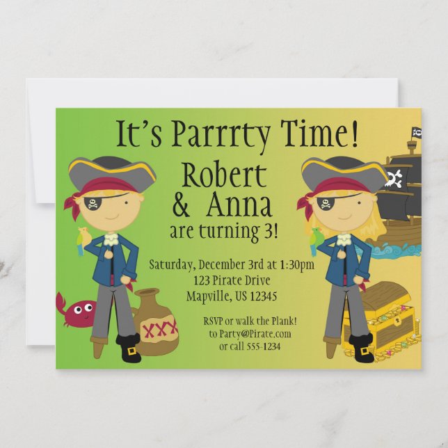 Invitation jumelle de fête d'anniversaire de (Devant)
