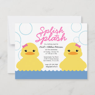 Invitation jumelle fille N'IMPORTE QUEL ÂGE caoutchouc DUCKY 