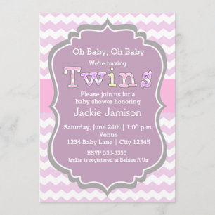 Invitation JUMELLE l'invitation pourpre de baby shower de