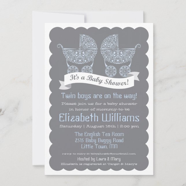 Invitation jumelle moderne de baby shower de (Devant)