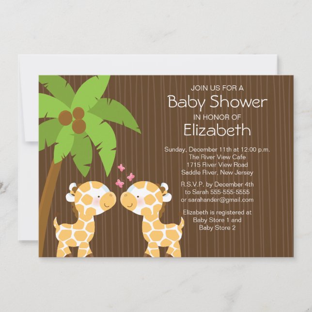 Invitation jumelle neutre de baby shower de girafe (Devant)