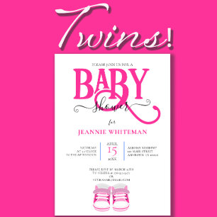 Invitation Jumelles Baby Shower Chaussons Roses