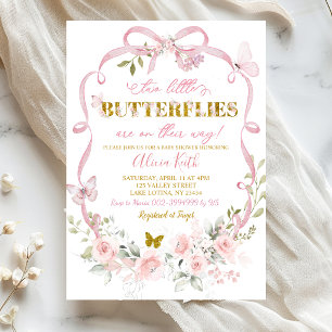 Invitation Jumelles Coquette Florale Rose Papillon Baby Showe