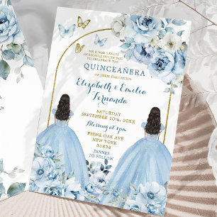 Invitation Jumelles Dusty Blue Mexicaines Quinceañera Princes