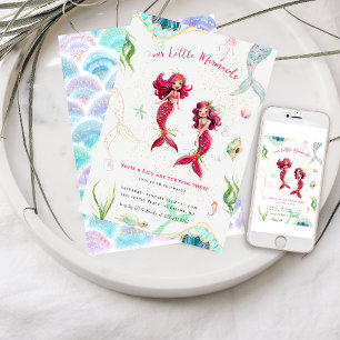 Invitation Jumelles Fête d'anniversaire de sirène à paillet