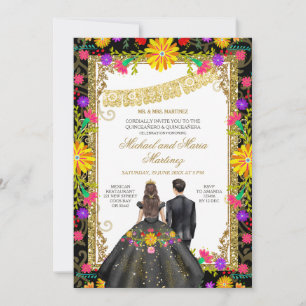 Invitation Jumelles Fleurs Colorées Fiesta Mexicaine Quinceañ