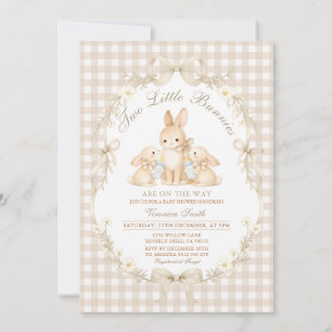 Invitation Jumelles Lapins Gingham Neutres Baby Shower