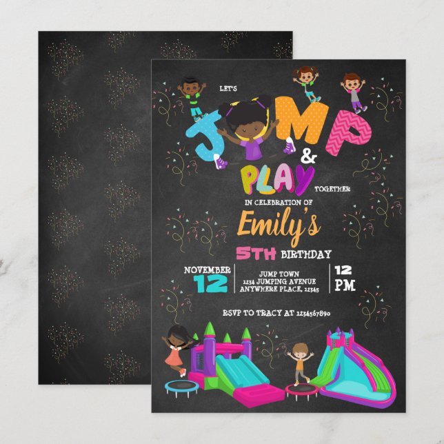 Invitation Jump Anniversaire Bounce Trampoline coloré (Devant / Derrière)