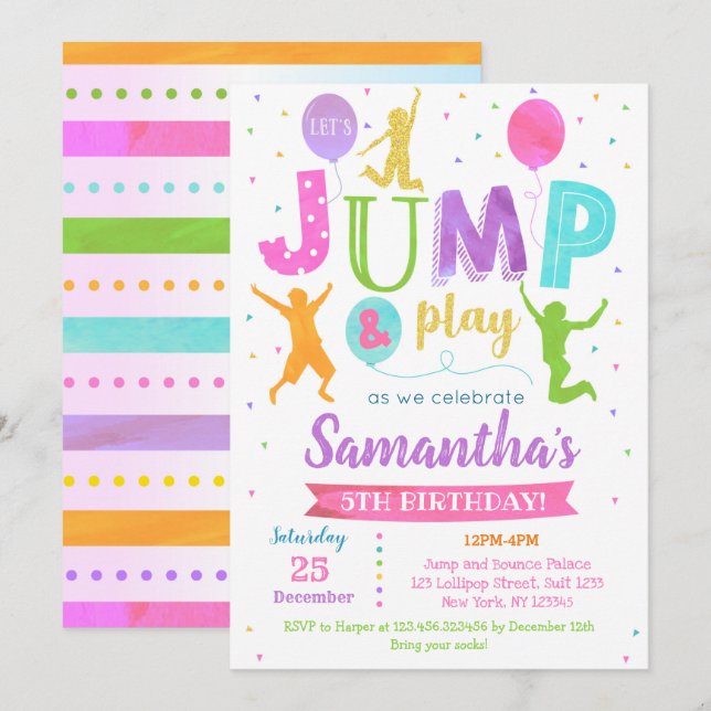 Invitation Jump Anniversaire Bounce Trampoline Par (Devant / Derrière)