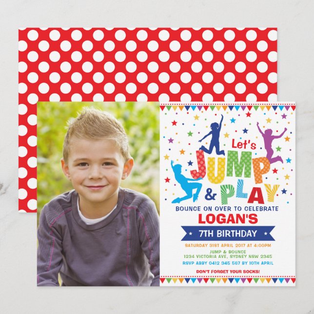 Invitation Jump Anniversaire Fête Bounce House Trampoline (Devant / Derrière)