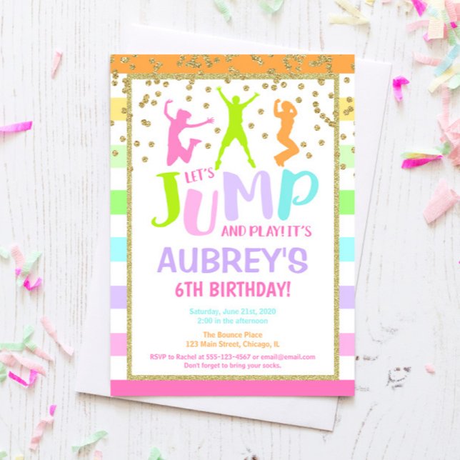 Invitation Jump anniversaire fille de fête, soirée trampoline (Créateur téléchargé)