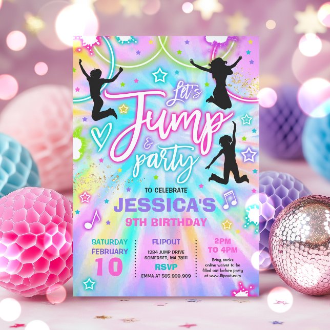 Invitation Jump Anniversaire Tie Dye Glow Jump Party (Créateur téléchargé)