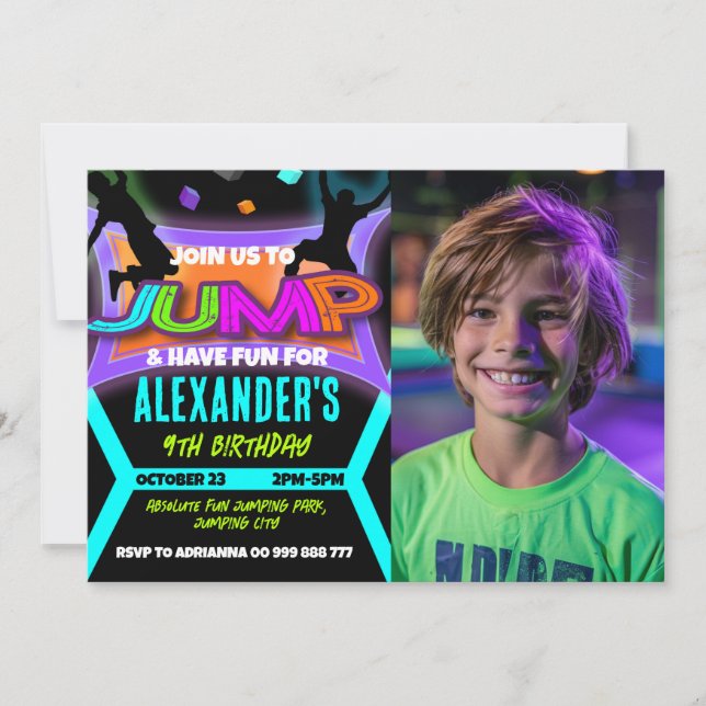 Invitation Jump Birthday Bounce House Trampoline Park Photo (Devant)