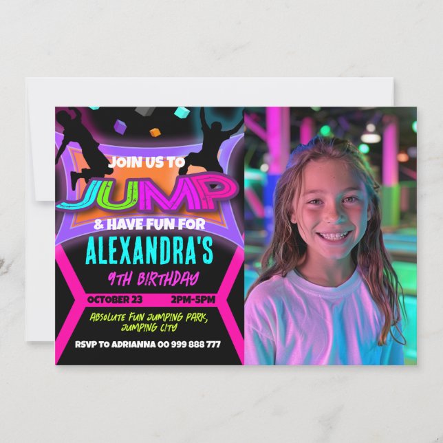 Invitation Jump Birthday Bounce House Trampoline Park Photo (Devant)