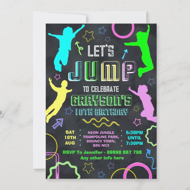 Invitation Jump birthday invitations, trampolining party (Devant)
