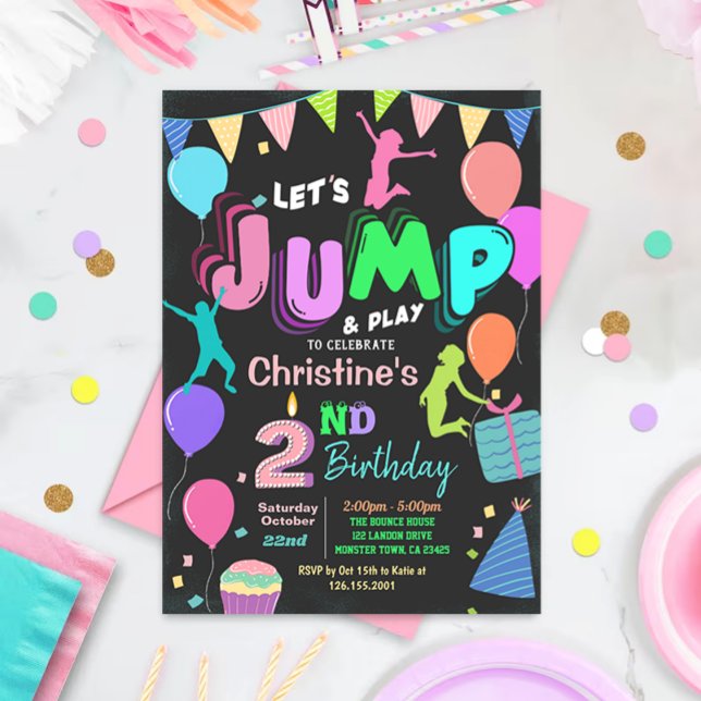 Invitation Jump Bounce Trampoline Party Anniversaire Invitati (Créateur téléchargé)