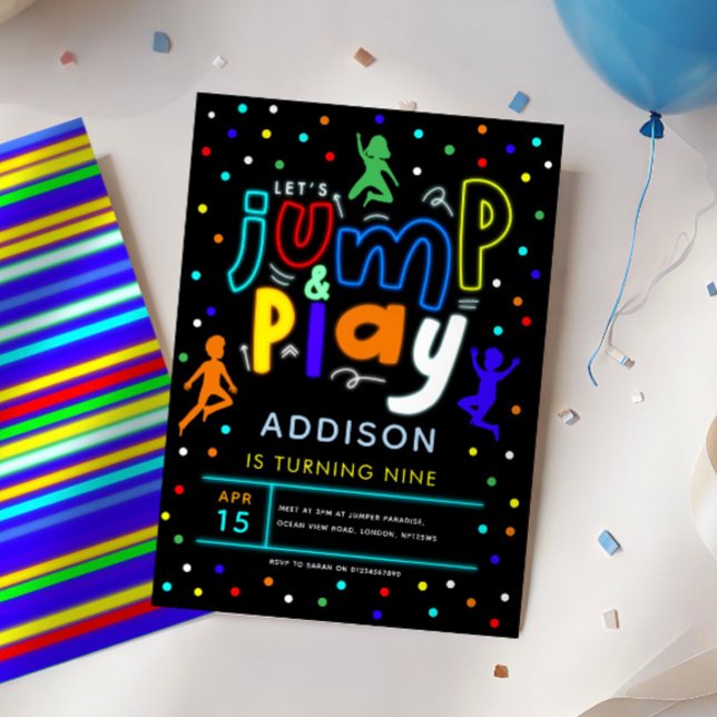 Invitation Jump et Jouer de couleur Neon Trampoline Anniversa (Créateur téléchargé)