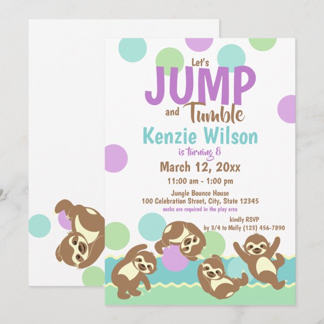 Invitation Jump et Tumble Slots Anniversaire (Devant / Derrière)