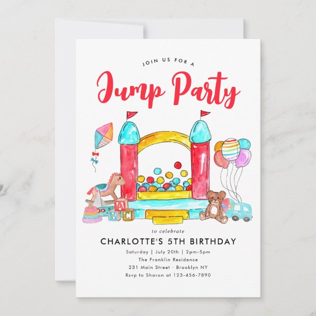 Invitation Jump Party Bounce House Trampoline Park Anniversai (Devant)