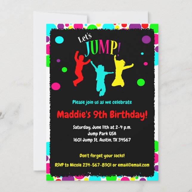Invitation Jump Party/ Trampoline fête d'anniversaire (Devant)