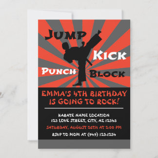 Invitation Jump Punch Kick Block Karate Party Anniversaire
