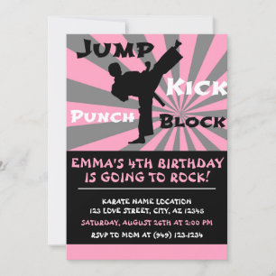 Invitation Jump Punch Kick Block Karate Party Anniversaire