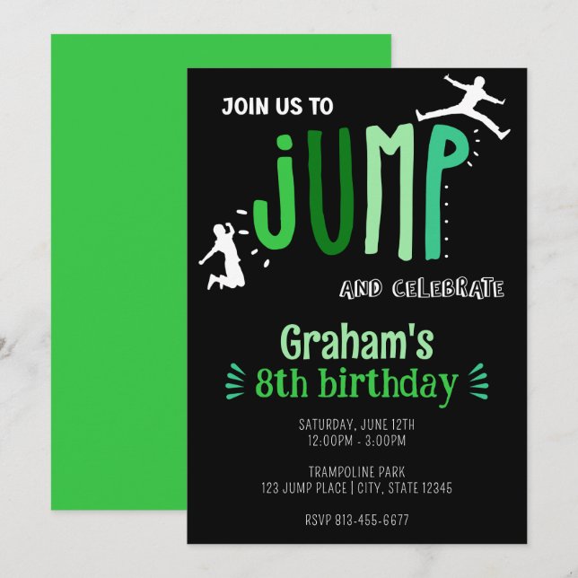 Invitation Jump Trampoline Park pour enfants fête d'anniversa (Devant / Derrière)