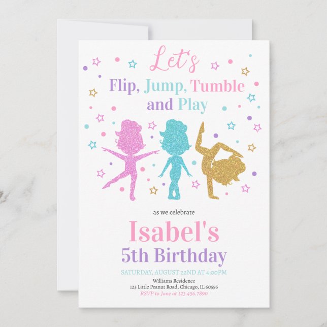Invitation Jump Tumble Gymnastique anniversaire (Devant)