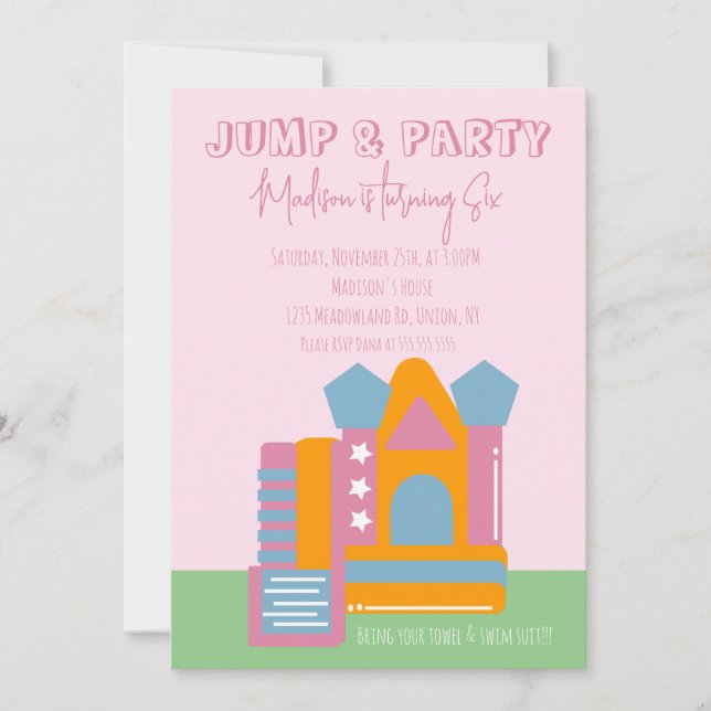 Invitation Jumping Bouncing Party Bounce Maison Anniversaire  (Devant)
