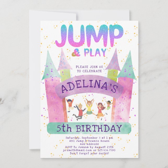 Invitation Jumping Castle Jump Jouer Gymnastique Anniversaire (Devant)
