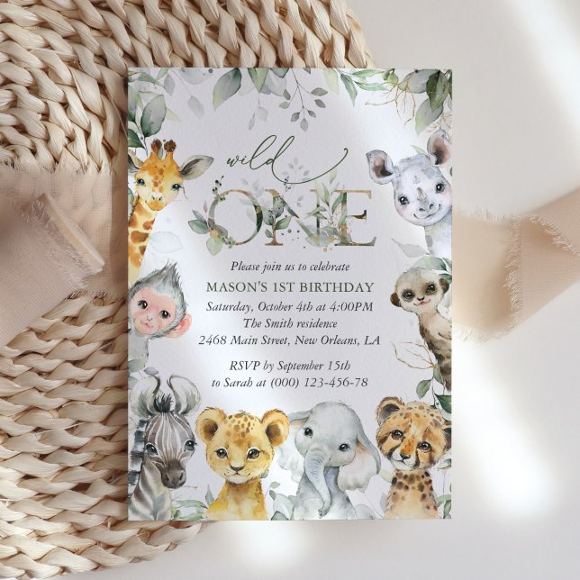 Invitation Jungle Animals, Safari, Wild One, First Birthday (Créateur téléchargé)