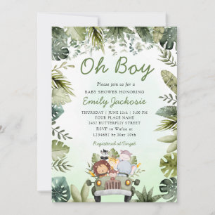 Invitation Jungle Animaux Baby shower Verdure Safari Garçon