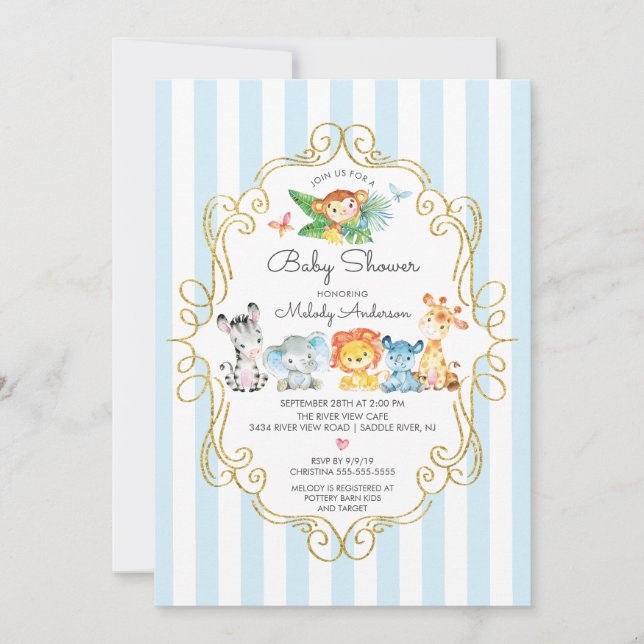Invitation Jungle Animaux Baby showers garçons (Devant)